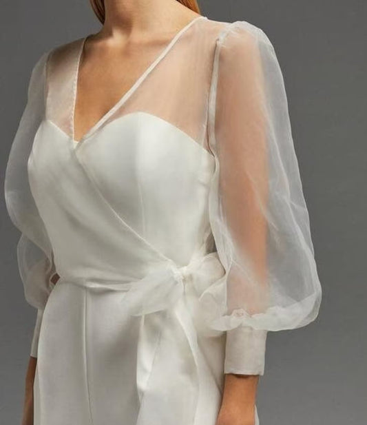 Womans Sheer Organza Wrap Blouse with Puff Sleeve