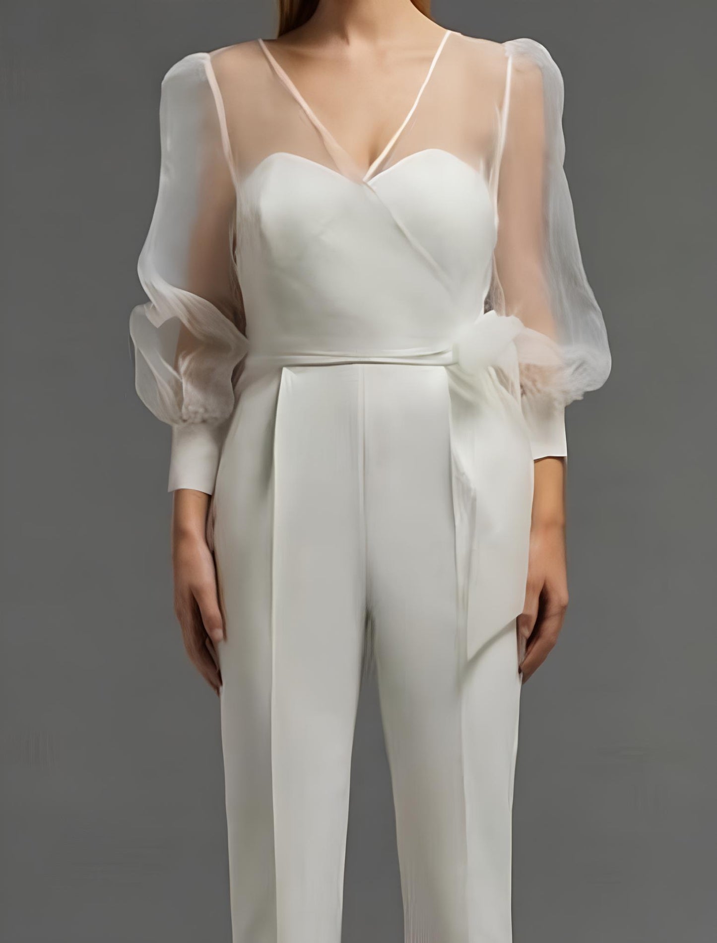 Womans Sheer Organza Wrap Blouse with Puff Sleeve