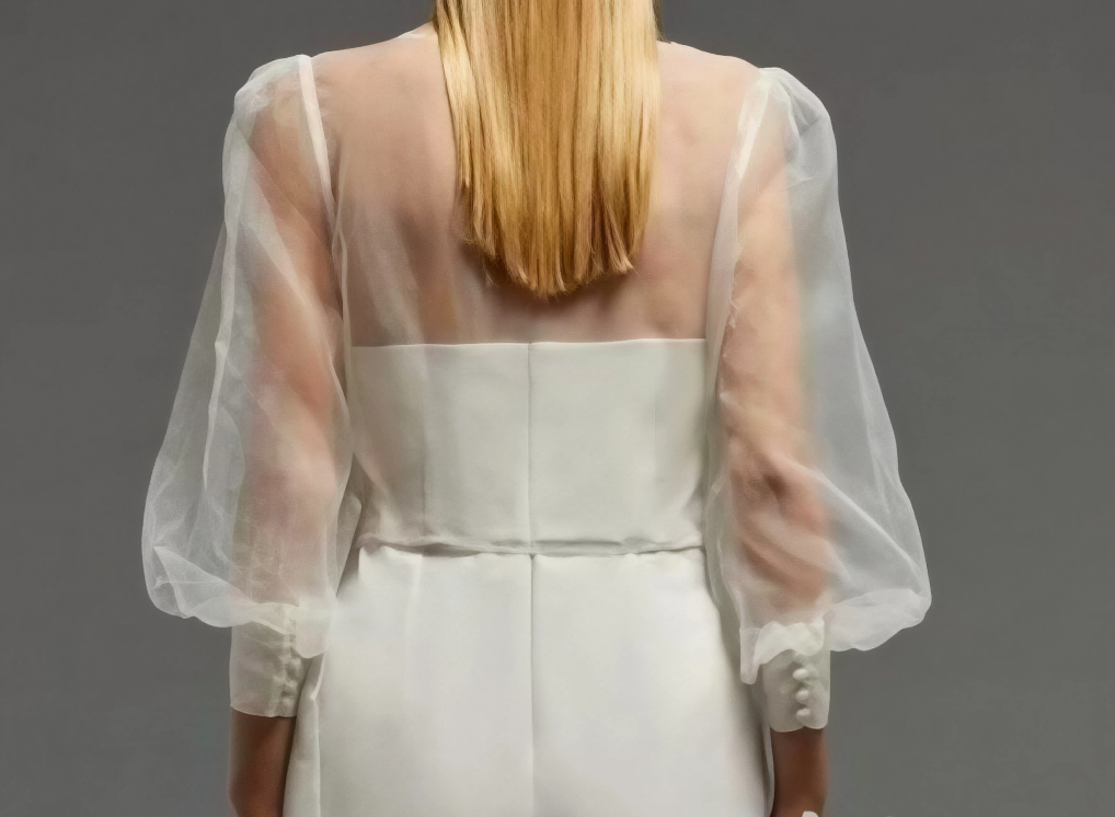 Womans Sheer Organza Wrap Blouse with Puff Sleeve