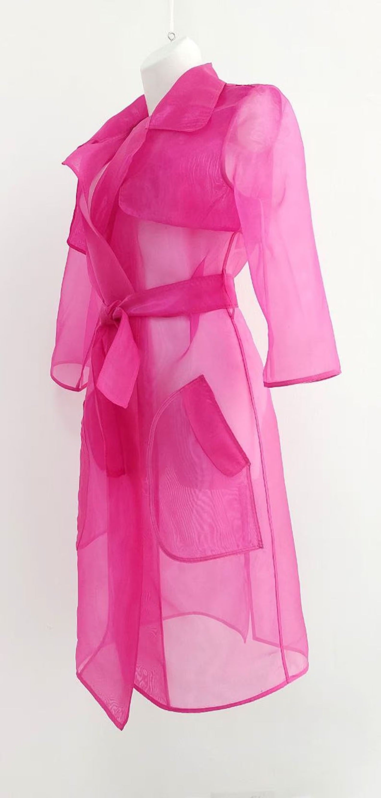 Pink Organza woman's Trench Coat. Women's sheer outwear