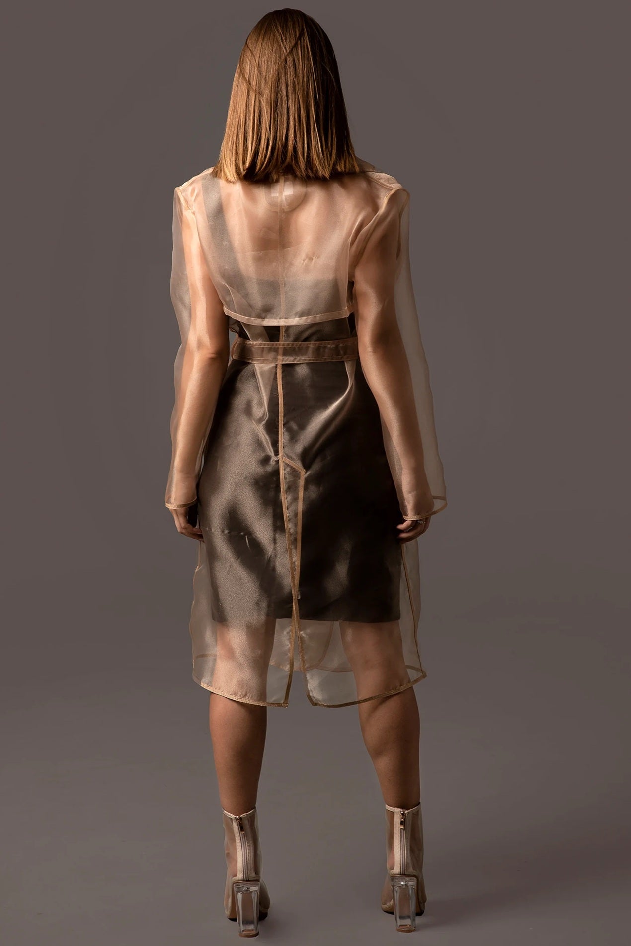 Classic Organza Trench Coat. Women's design clothes. Belted organza coat.