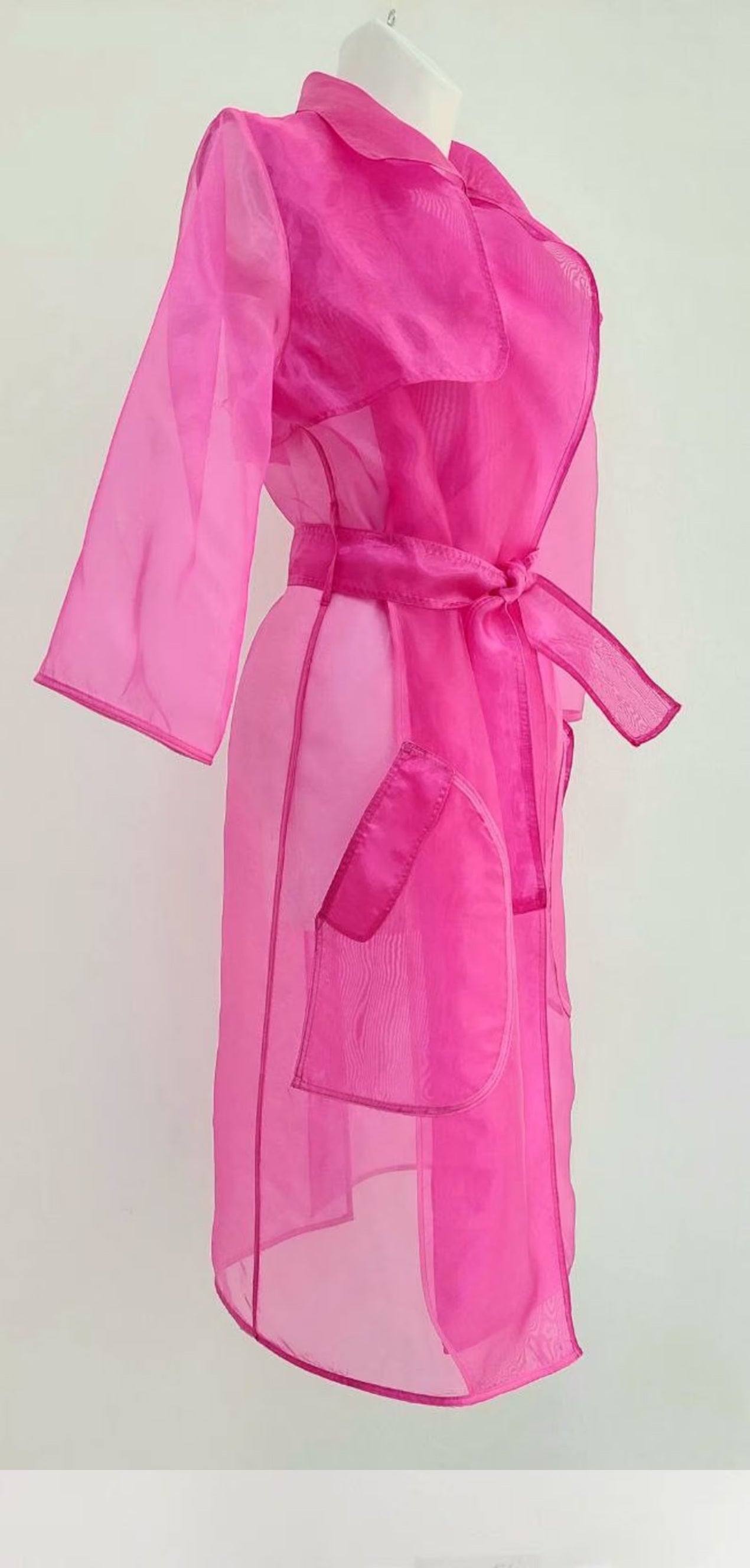 Pink Organza woman's Trench Coat. Women's sheer outwear