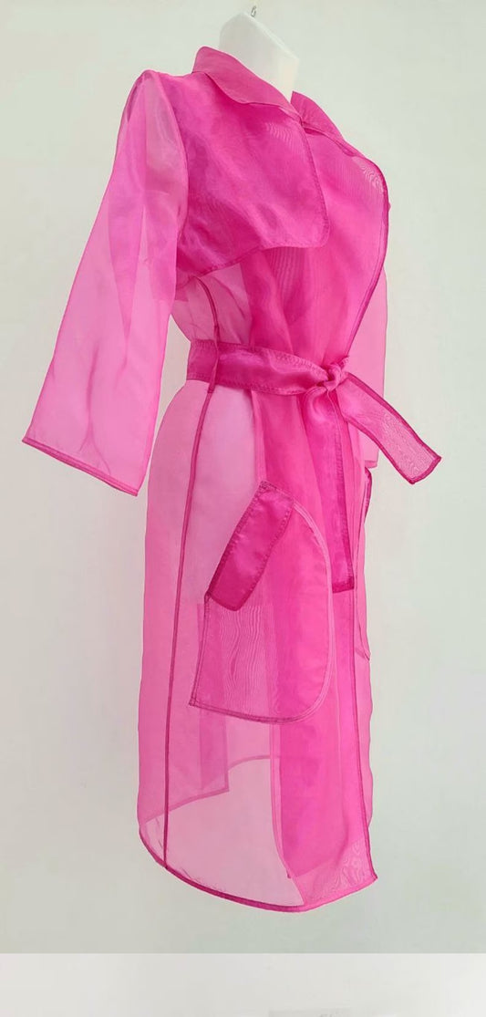 Pink Organza woman's Trench Coat. Women's sheer outwear