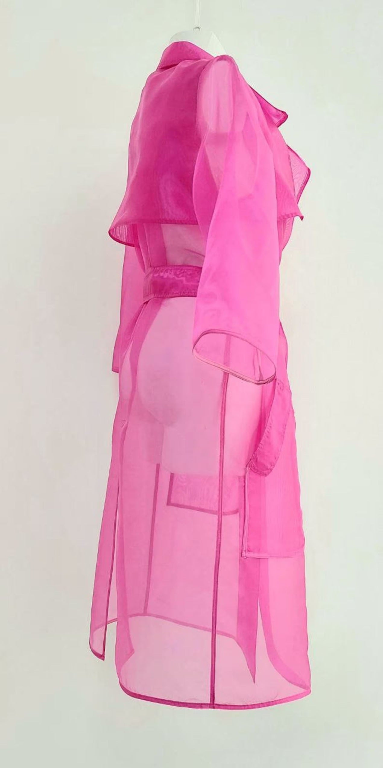 Pink Organza woman's Trench Coat. Women's sheer outwear