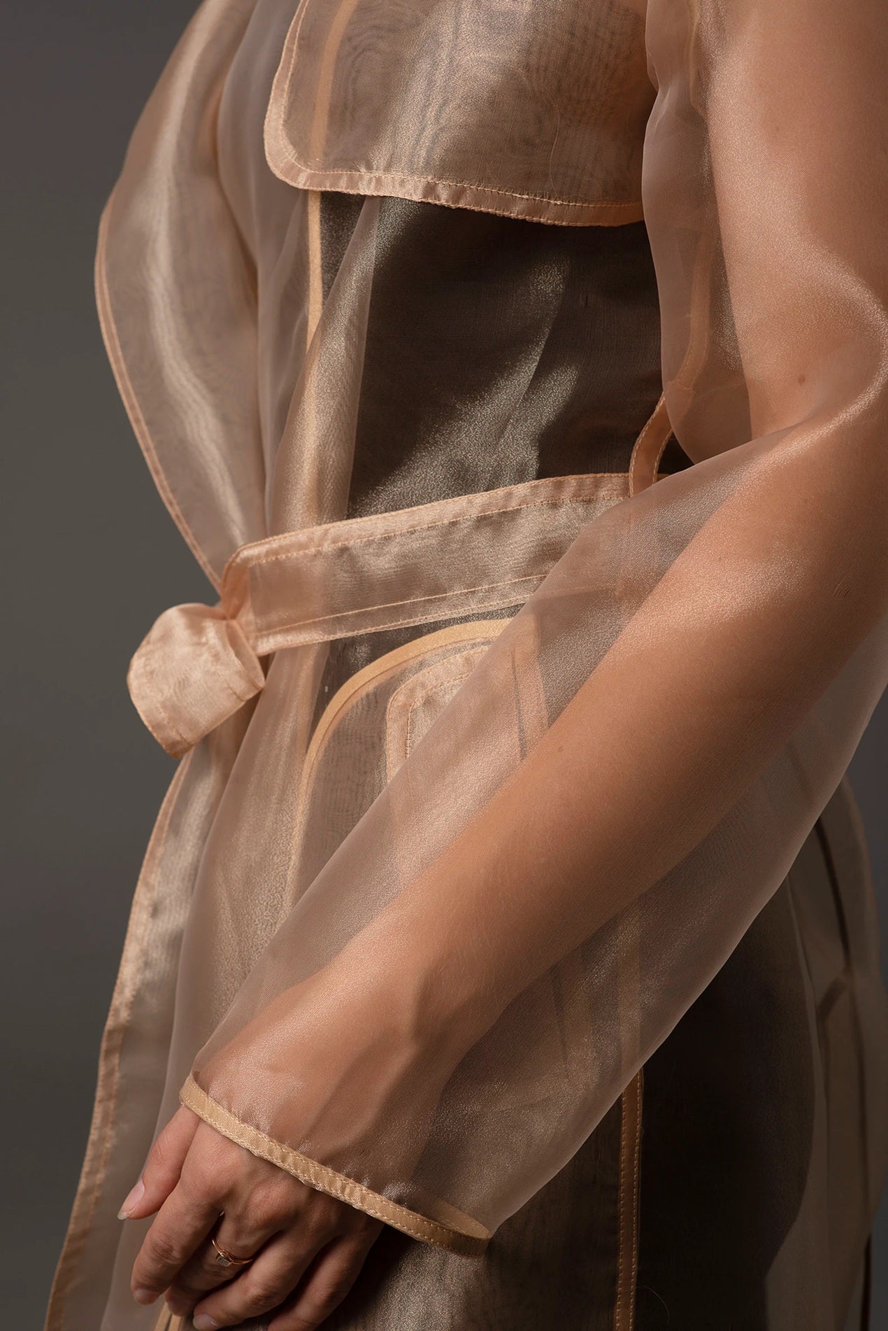 Classic Organza Trench Coat. Women's design clothes. Belted organza coat.