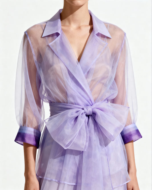 Woman's Matte Organza Blazer with Waist Bow